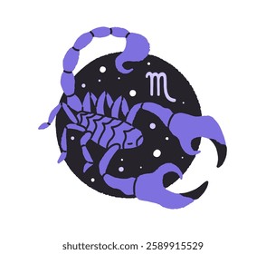 Scorpio zodiac sign in circle icon. Avatar of horoscope symbol. Stars constellation of Scorpion in round shape. Element of astrology calendar. Flat isolated vector illustration on white background