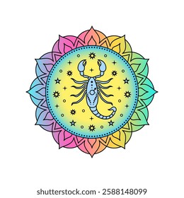 Scorpio Zodiac Sign in colorful palette on white background.