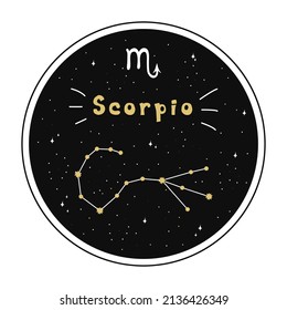 Scorpio. Zodiac sign and constellation in a circle. Set of zodiac signs in doodle style, hand drawn.