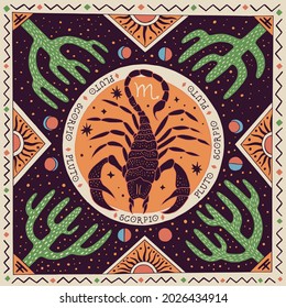 Scorpio zodiac sign. Horoscope. Illustration for souvenirs and social networks