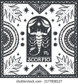 Scorpio zodiac sign. Horoscope. Illustration for souvenirs and social networks