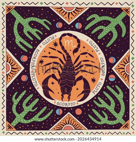 Scorpio zodiac sign. Horoscope. Illustration for souvenirs and social networks