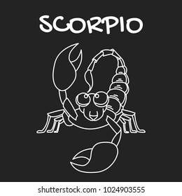 Scorpio zodiac sign for horoscope, white on black background isolated, vector EPS8