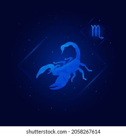 iconos de signos de zodiaco escorpio, escorpión de Zodiac con fondo de estrellas galaxicas, horoscopio astrológico con signos