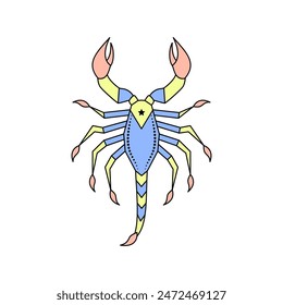 Scorpio zodiac sign in line art style on white background.