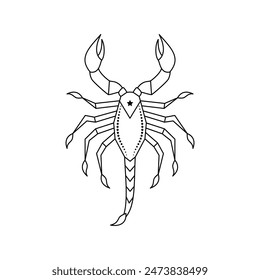 Scorpio zodiac sign in line art style on white background.