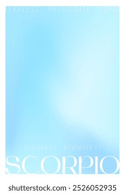 Signo del zodiaco Escorpio. Cartel de astrología moderna en estilo Y2k. Fondo borroso del horóscopo. Plantilla de degradado para publicación en redes sociales. Perfecto para los lectores de tarot y astrólogos. Ilustración vectorial.