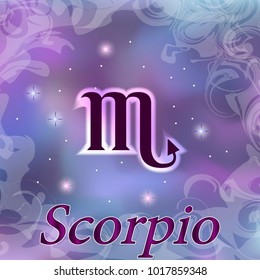 Scorpio Zodiac sign on watercolor cosmic celestial background. Cosmos. stars and zodiacal sign. Astrology and horoscope design element. Vector illustration