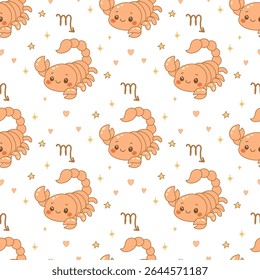 Scorpio zodiac sign pattern, cute cartoon scorpion repeat