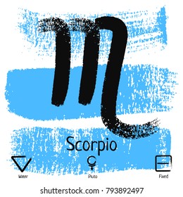 Scorpio. Zodiac sign pictogram. Calligraphic zodiac signs. Brush hand drawn. Vector illustration Scorpio zodiac sign.