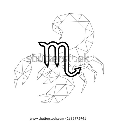 Scorpio Zodiac Sign Polyline Art – Geometric Wireframe Scorpion Illustration, Modern Minimalist Astrology Design, Black Line Vector on White Background