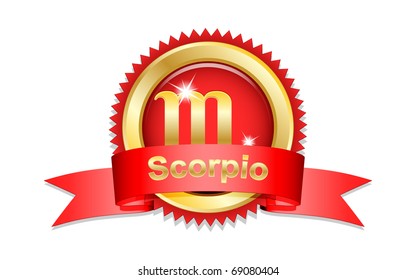 Scorpio zodiac sign with red ribbon. Vector