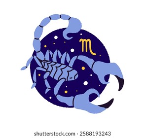 Scorpio zodiac sign round shape avatar. Constellation symbol of scorpion on circle icon. Horoscope element, astrology. Month of birth in astral calendar. Flat isolated vector illustration on white