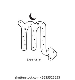 Scorpio zodiac sign with stars and moon, vector art
