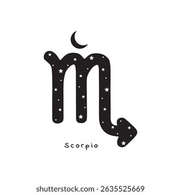 Scorpio zodiac sign with stars and moon, vector art