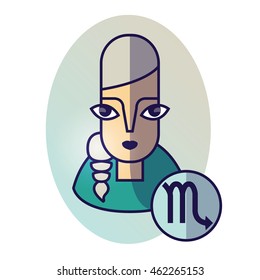 Scorpio zodiac sign. Vector illustration of horoscope. Girl portrait in a Scorpio character