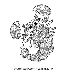 Scorpio zodiac sign. Zentangle coloring book page for adult. 