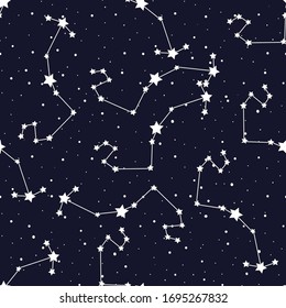 Scorpio zodiac star seamless pattern. Repeating Scorpio sign with stars on a black background. 
design for textile, wallpaper, fabric, decor, clothes, scrapbooking.