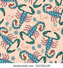 Scorpio zodiac star seamless pattern. Scorpio sign symbol stars Vector EPS10 , Design for fashion , fabric, textile, wallpaper, cover, web , wrapping and all prints 