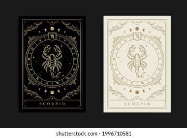 Símbolo de zodiaco Escorpio con grabado a mano, lujoso, esotérico y boho. Apto para lo paranormal, lectores tarot y astrólogos