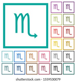 Scorpio zodiac symbol flat color icons with quadrant frames on white background