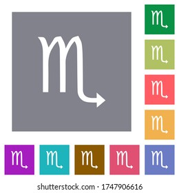 Scorpio zodiac symbol flat icons on simple color square backgrounds