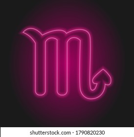 The Scorpio zodiac symbol, horoscope sign in trendy neon style . Scorpio astrology sign with light effects for web or print.