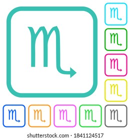 Scorpio zodiac symbol vivid colored flat icons in curved borders on white background