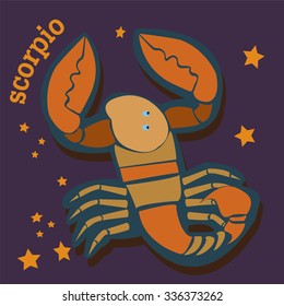 Scorpio.File contains images of  Scorpio and stars. Funny zodiac single. Scrap booking style.