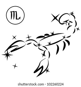 Scorpio/Lovely zodiac sign silhouette formed by stars isolated on white, layered eps10 format available