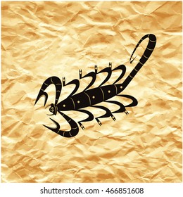 Scorpion abstract art creative contemporary illustration on decorative background effect of compressed paper gold