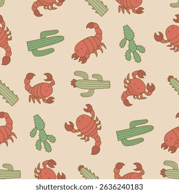 Scorpion Animal Cactus Pattern Vector Illustration Seamless for Background Wallpaper Packaging Cover