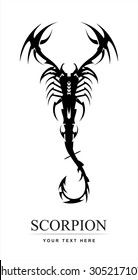 scorpion in black and white. scorpion with the curved tail. stylized scorpion. symbolizing power, dignity, etc.Suitable for team Mascot , product identity, illustration for apparel, etc 