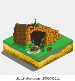 Dibujo gráfico de la caverna del escorpión. Dibujo de ilustración isométrica del vector