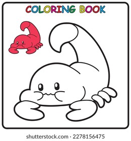 Scorpion coloring page for a children's book with colorful examples. Image in vector format. great coloring activity for children and toddlers