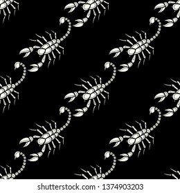 Scorpion contemporary seamless pattern in vector. Tattoo design print.