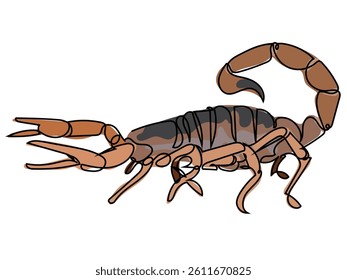 Scorpion in continuous line drawing on white background.