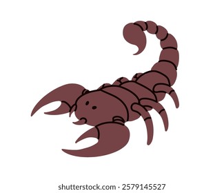 Scorpion with curved tail and claws. Zodiac sign, Scorpio avatar. Dangerous poisonous insect with pincers and sting. Scorpius, exotic fauna. Flat vector illustration isolated on white background