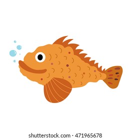 Scorpion Fish animal cartoon character isolated on white background.