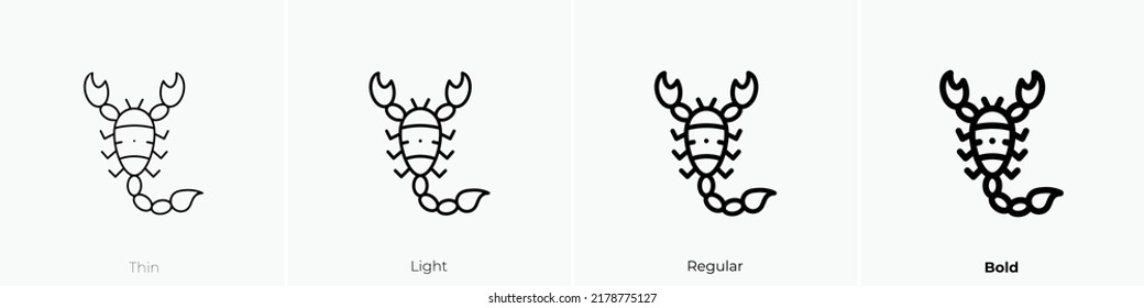 scorpion icon. Thin, Light Regular And Bold style design isolated on white background