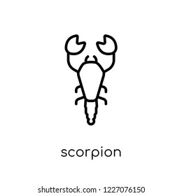Scorpion icon. Trendy modern flat linear vector Scorpion icon on white background from thin line animals collection, editable outline stroke vector illustration