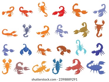 Scorpion icons set cartoon vector. Animal nature desert. Scorpio insect wildlife