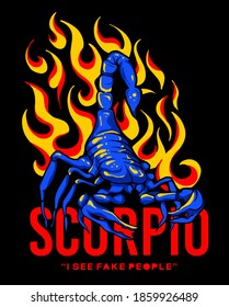 scorpion illustration  with flames zodiac poster design