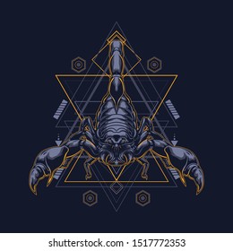scorpion illustration with sacred geometry pattern