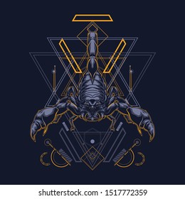 scorpion illustration with sacred geometry pattern