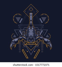 scorpion illustration with sacred geometry pattern