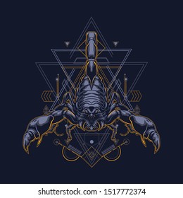 scorpion illustration with sacred geometry pattern