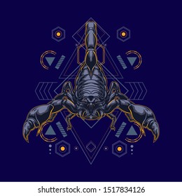scorpion illustration  with sacred geometry pattern