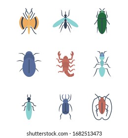 Icono de concepto de escorpión e insecto sobre fondo blanco, estilo plano, ilustración vectorial
