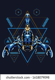 scorpion king illustration with sacred geometry pattern background